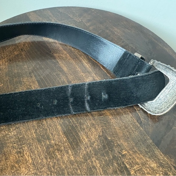 Black 100% Suede Cowboy Belt with Silver Buckle - Picture 2 of 4